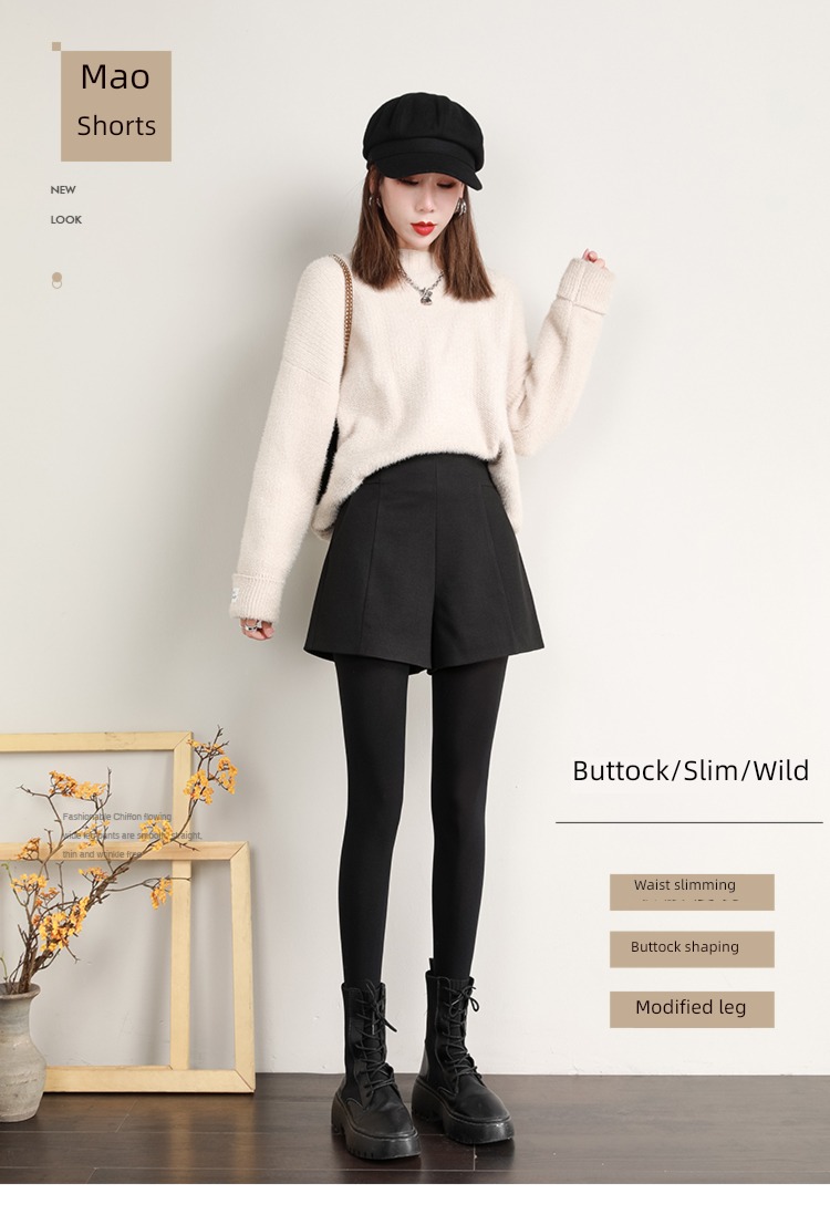 Wear out Wool High waist A word winter Lay a foundation shorts