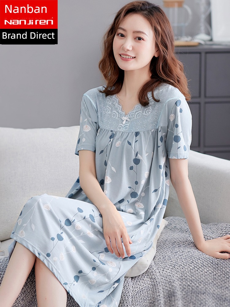 modal  spring and autumn Women Lace Big size sexy Nightdress