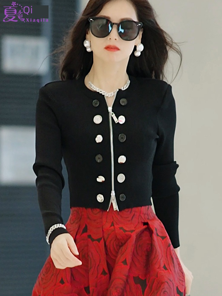Foreign style Little coat Cardigan hold the waist Sense of design jacket