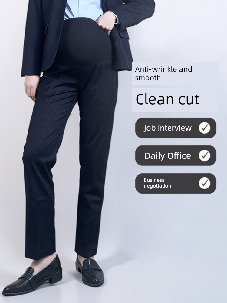 Maternity Work Pants for Office Workers, Straight-Leg Work Pants, Bank Maternity Pants, Suit Pants, Professional Work Pants, Blue Uniform Pants — 3