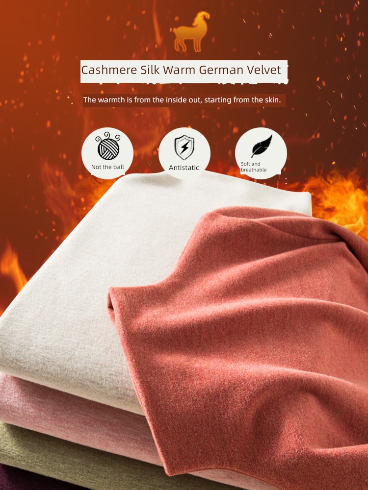 silk Cashmere Derong Half high collar Undershirt female Autumn and winter Inner lap Self-cultivation Foreign style Plush Long sleeve T-shirt Warm clothing