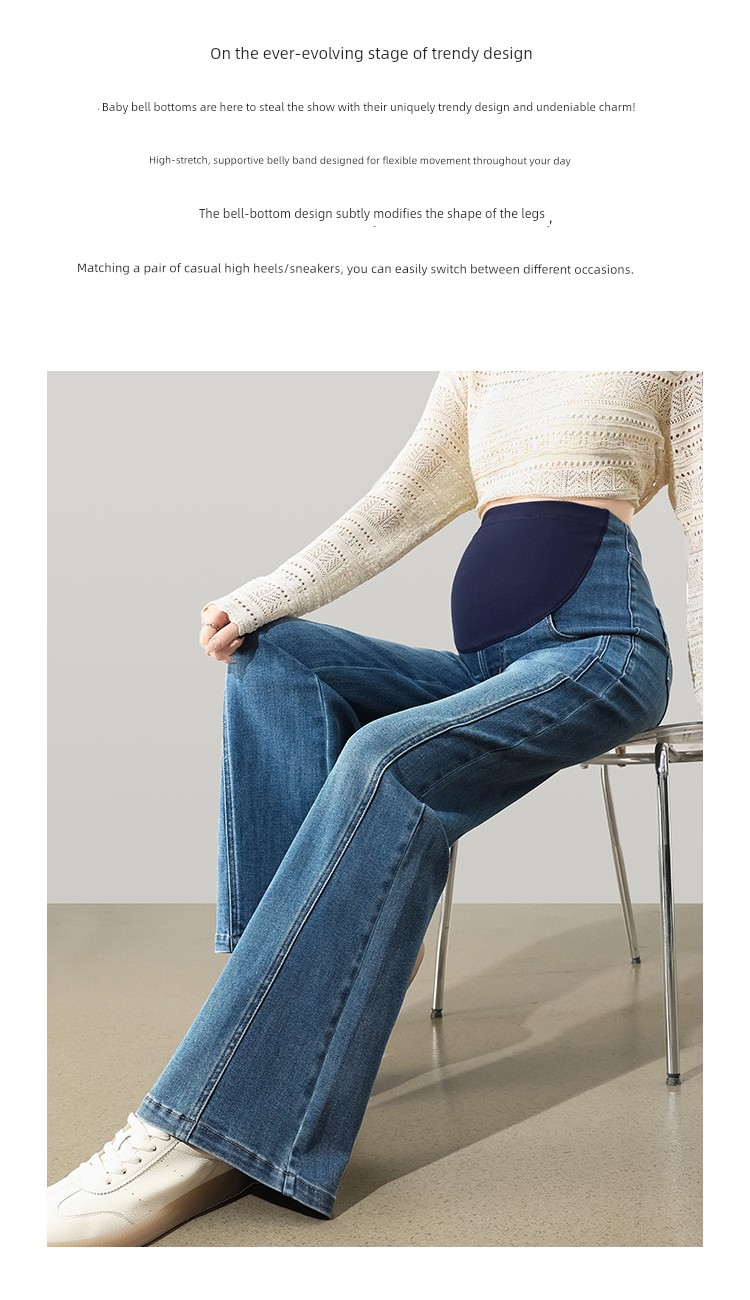 Maternity Jeans for Autumn, Flared Pants, 2026 New Style, Long Pants, Wide-Leg Pants, Belly Support, Slimming, Flared Pants for Women — 8