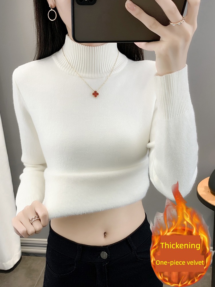 one Velvet Half high collar Autumn and winter Inner lap Self-cultivation sweater