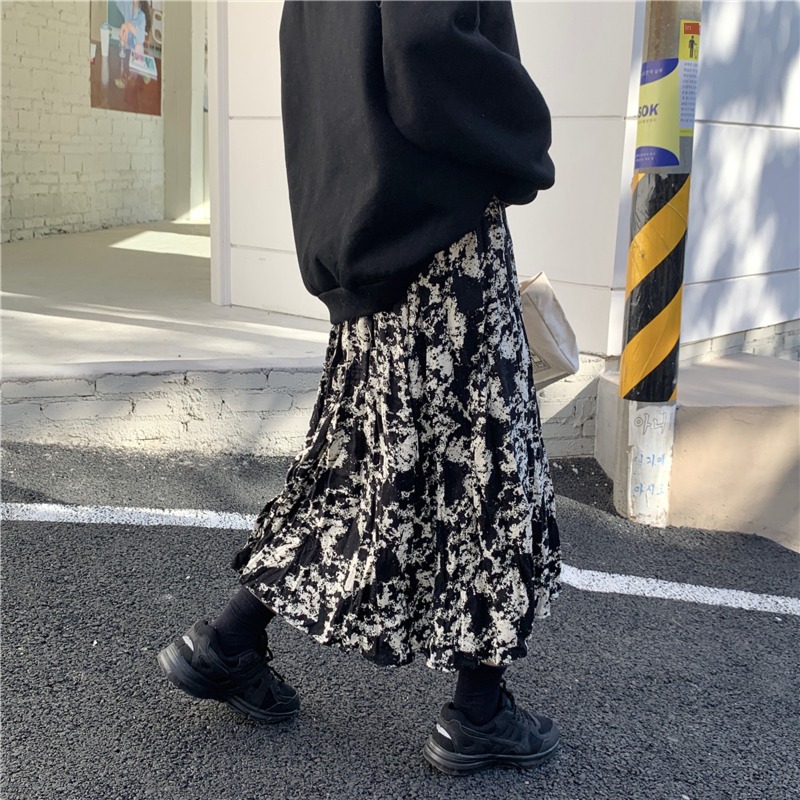 Superfire tie-dyed female Autumn and winter ins Medium length skirt