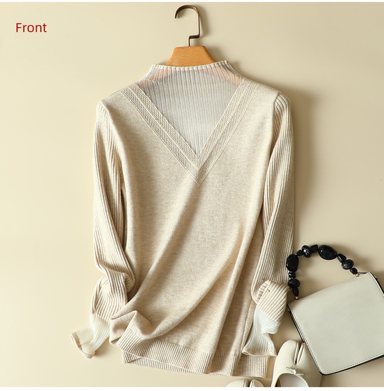 Half high collar ma'am Scheming Self-cultivation sweater Show thin Lace