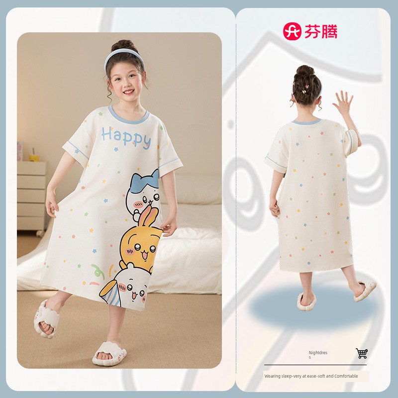 Fenteng Girls' Nightgown Pure Cotton Summer Style Princess Little Girl Kidsren's Pajamas Summer Home Wear Dress — 2