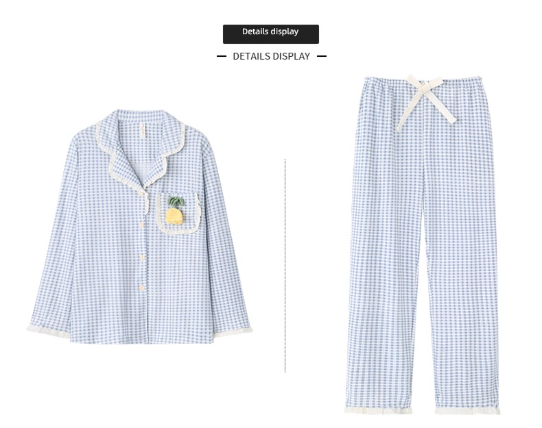 female pure cotton Fashion Plaid Two piece set autumn pajamas