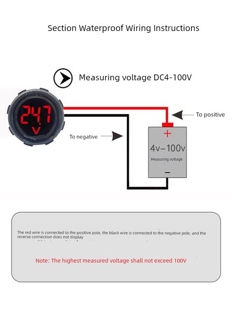 DC4-100V直流数字电压表头LED数显圆形两线防水电压表带反接保护