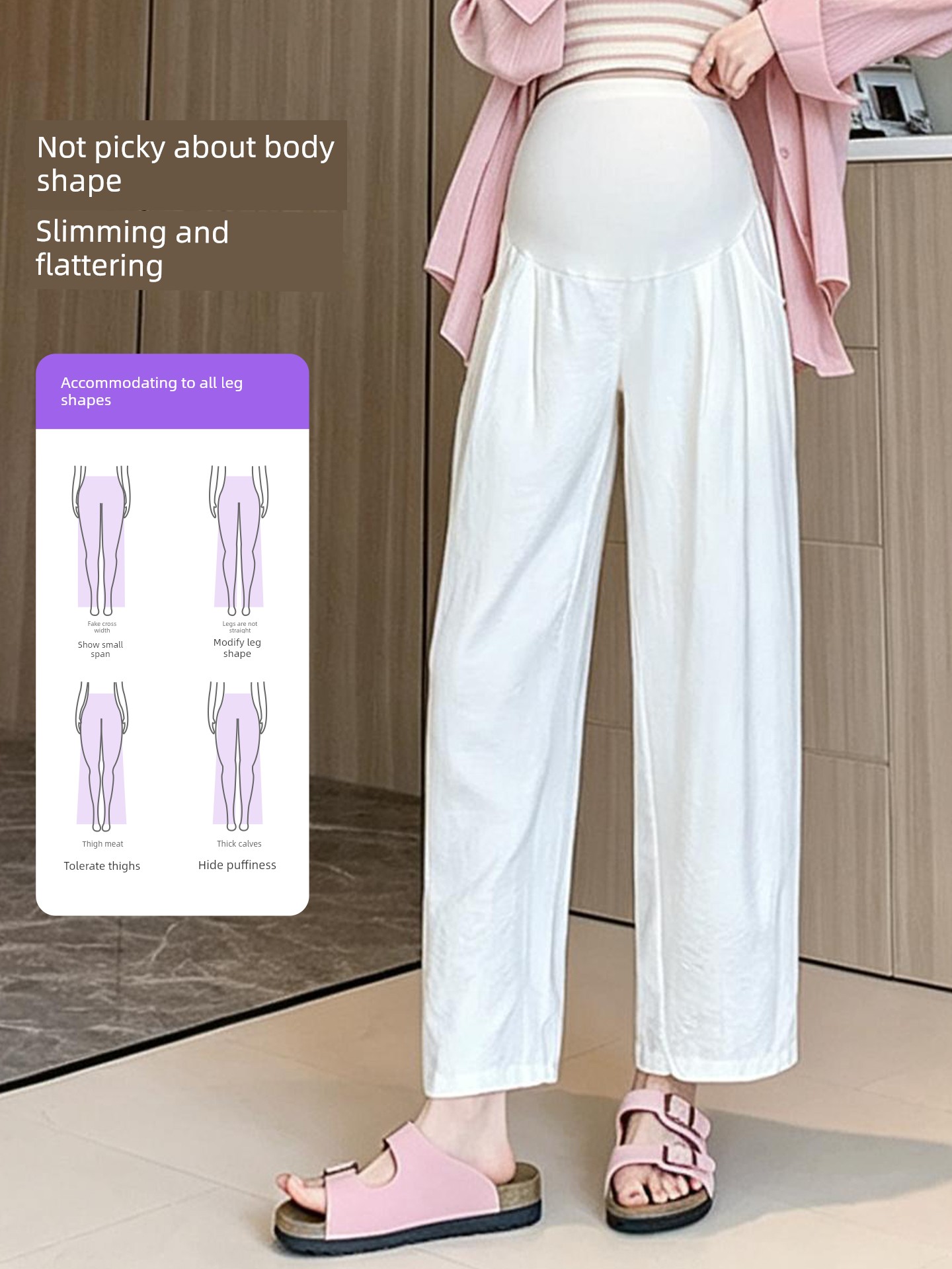 Jq Jingqi Maternity Pants Spring/Summer 2026 New Thin Wide-Leg Pants with Belly Support Long Pants in Cream White Maternity Wear — 2