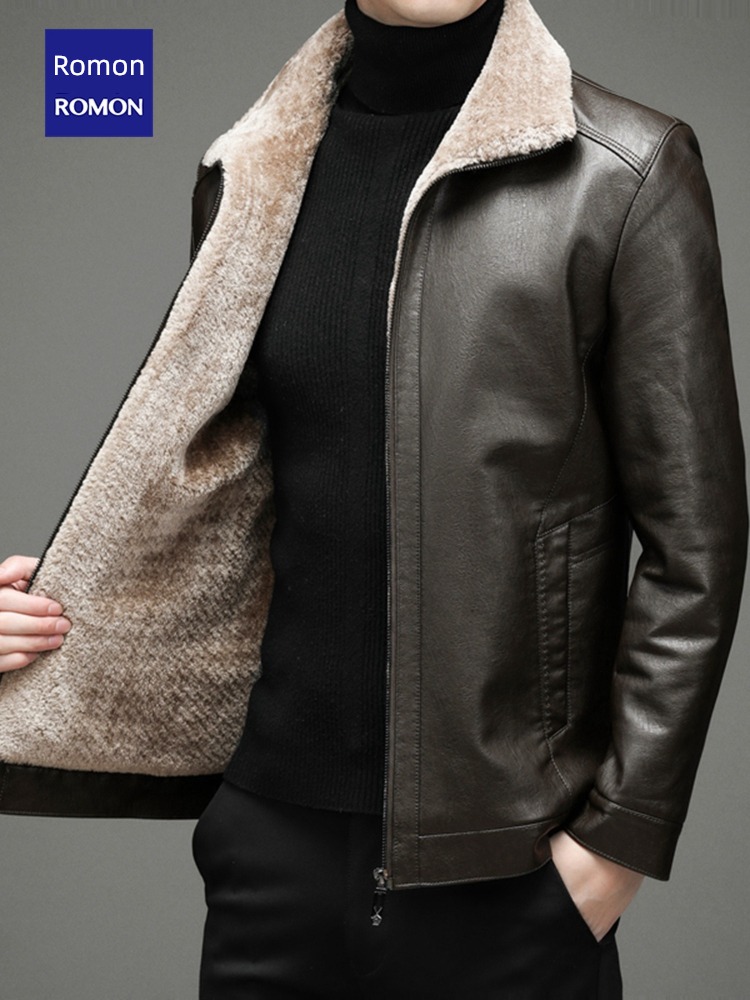 Romon business affairs Flannel collar Jacket loose coat man leather clothing
