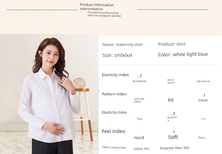 Maternity Professional Shirt, Loose-Fitting Workwear, Short White Top, Ol Blue Spring and Autumn Long-Sleeve Interview Work Shirt — 3
