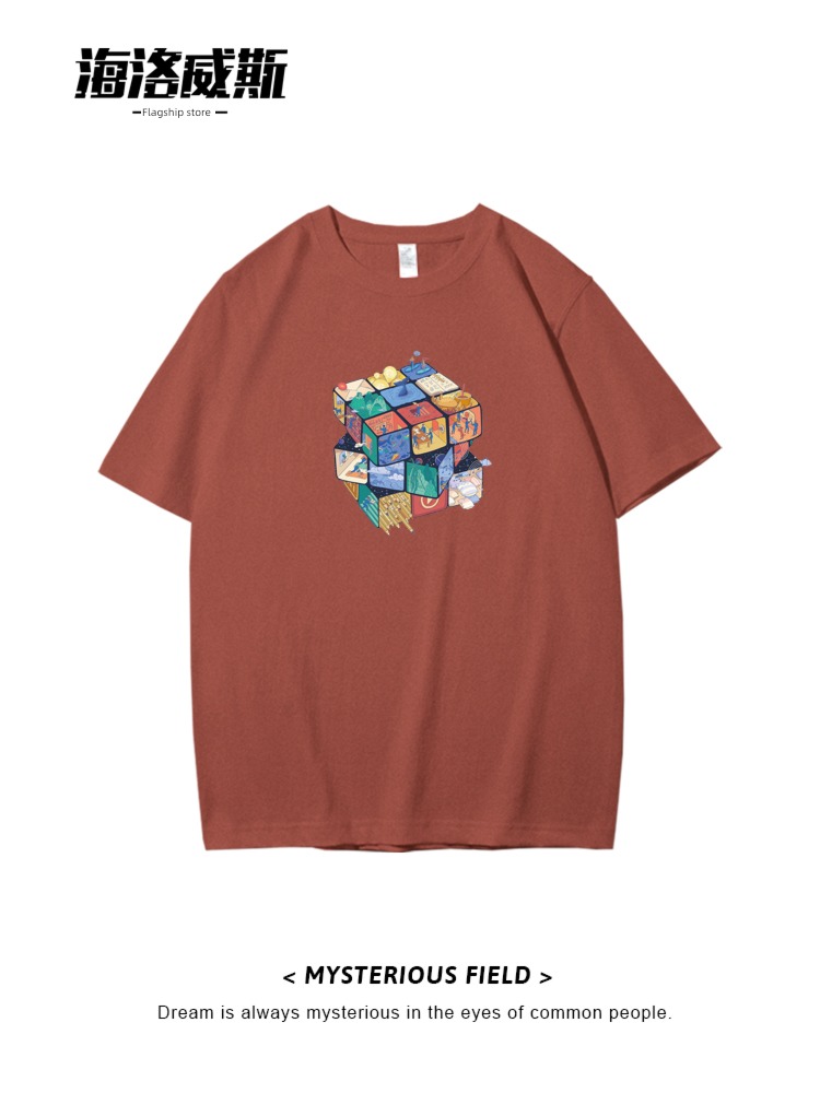 Rubik's Cube ins pure cotton easy Big size printing Short sleeve T-shirt