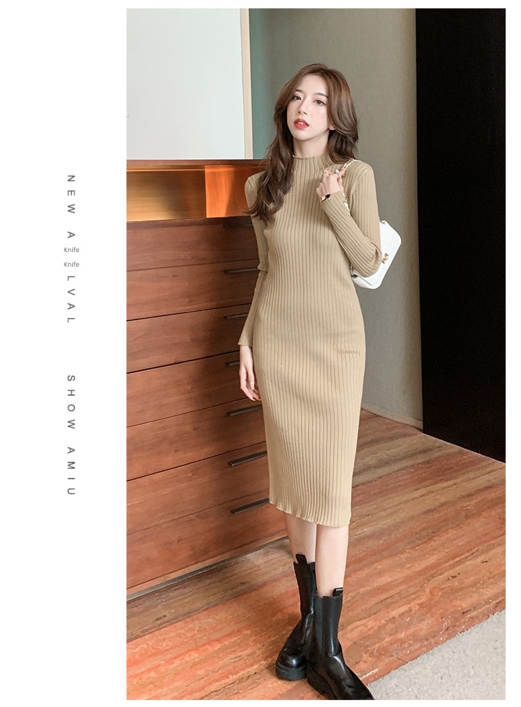Half high collar Long sleeve Self-cultivation Autumn and winter a step Wool skirt