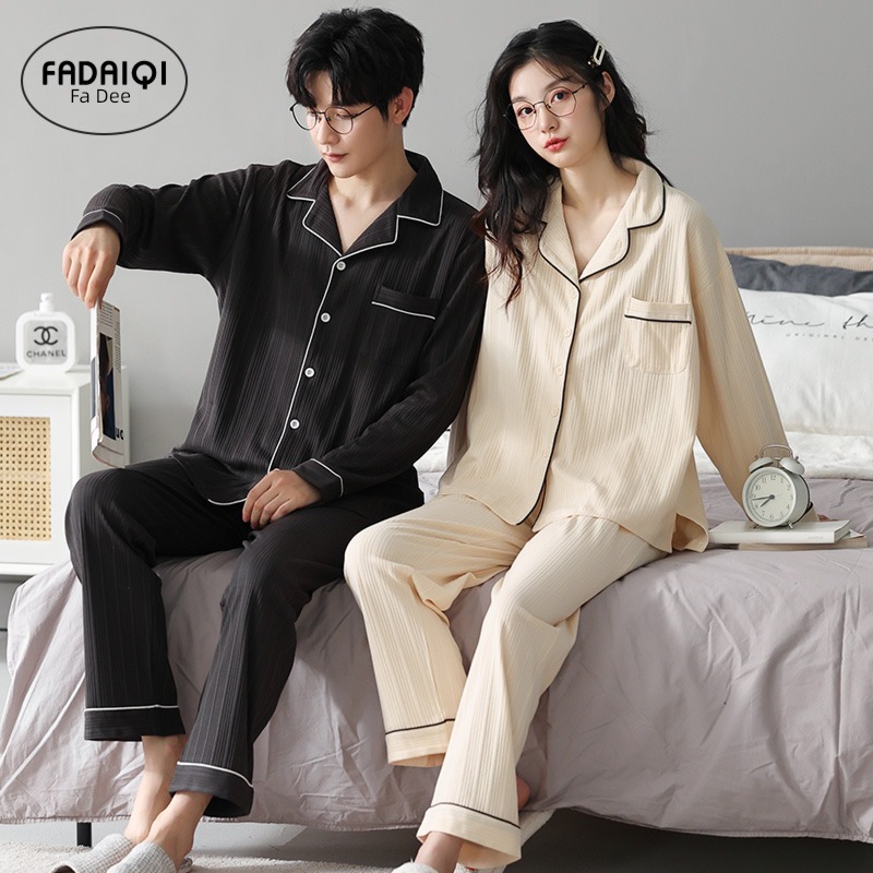 Buy 1 Get 1 FREE pure cotton female leisure time man lovers pajamas
