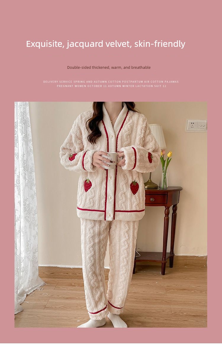 2026 Coral Fleece Maternity Pajamas Winter Postpartum Large Size Nursing Warm Thickened Homewear for Pregnant Women — 47