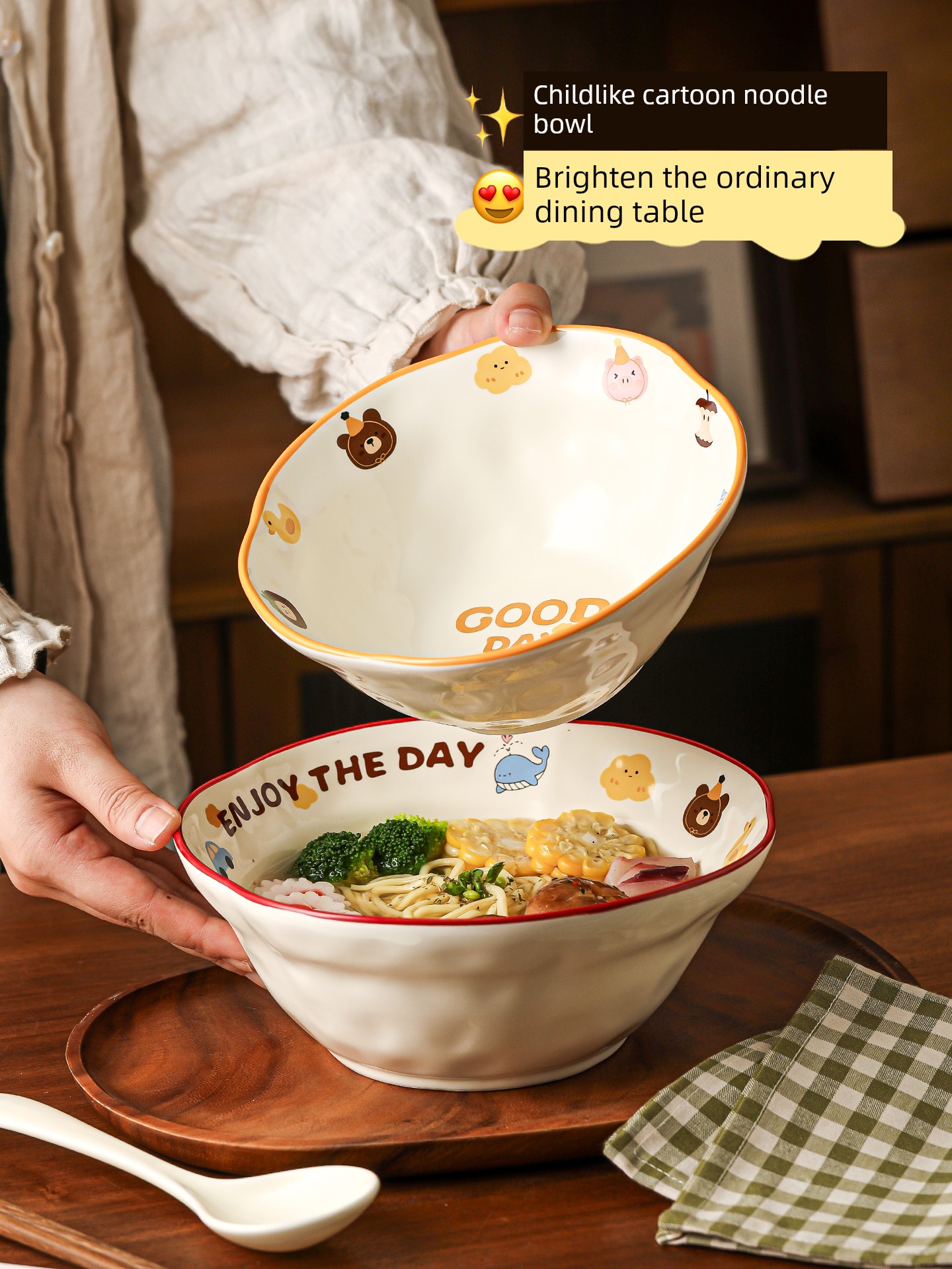 Cute Conical Noodle Bowl for Personal Use, Exquisite Ramen Bowl, 7inch Stylish Large Soup Bowls, Noodle Bowls, Instant Noodle Bowls