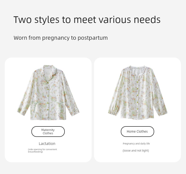 October Crystal Bamboo Cotton Cloud Gauze Maternity Pajamas Homewear Set for Pregnant and Postpartum Women, Nursing Sleepwear, Autumn Style for Women — 9