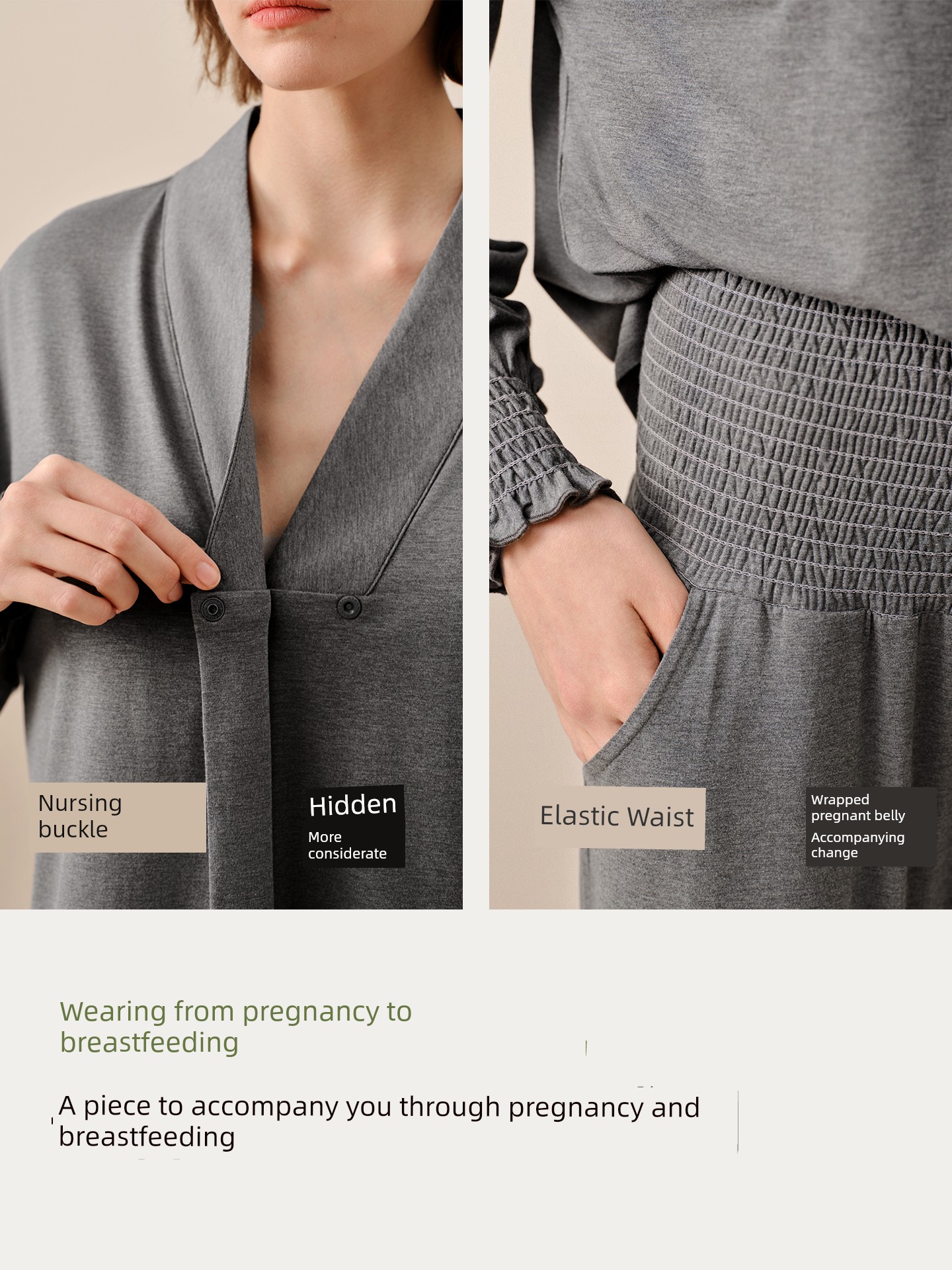 Sohiwoo Postpartum Clothing for Pregnant and Postpartum Women, Autumn Nursing Pajamas, Outerwear, Bamboo Cotton Sweat-Absorbent Home Wear Set — 5