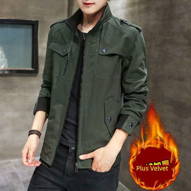 Plush Autumn and winter Self-cultivation Thick style keep warm stand collar Jacket