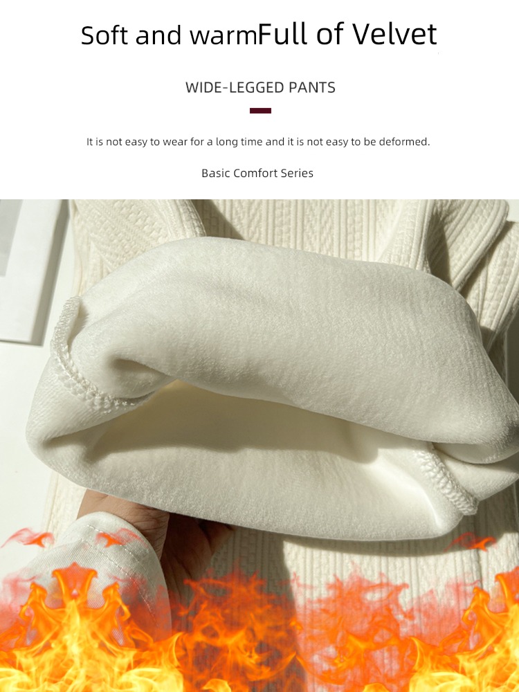 white chenille  Wide leg pants female Autumn and winter 2022 new pattern High waist Sagging sensation Show thin Plush leisure time knitting trousers
