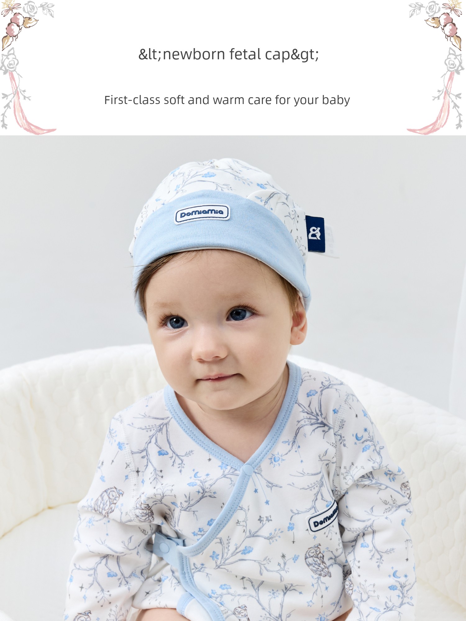 Domiamia Baby Hat Newborn 0-6 Months Old Baby Cotton Hat Cute Full Moon Hundred-Day Headwear — 1