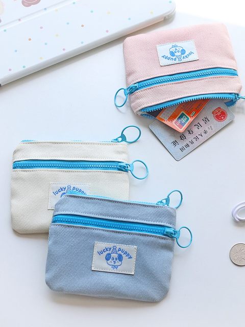 Cute double-layer contrasting zipper coin wallet bus card storage bag Korean style student simple versatile headphones aunt towel