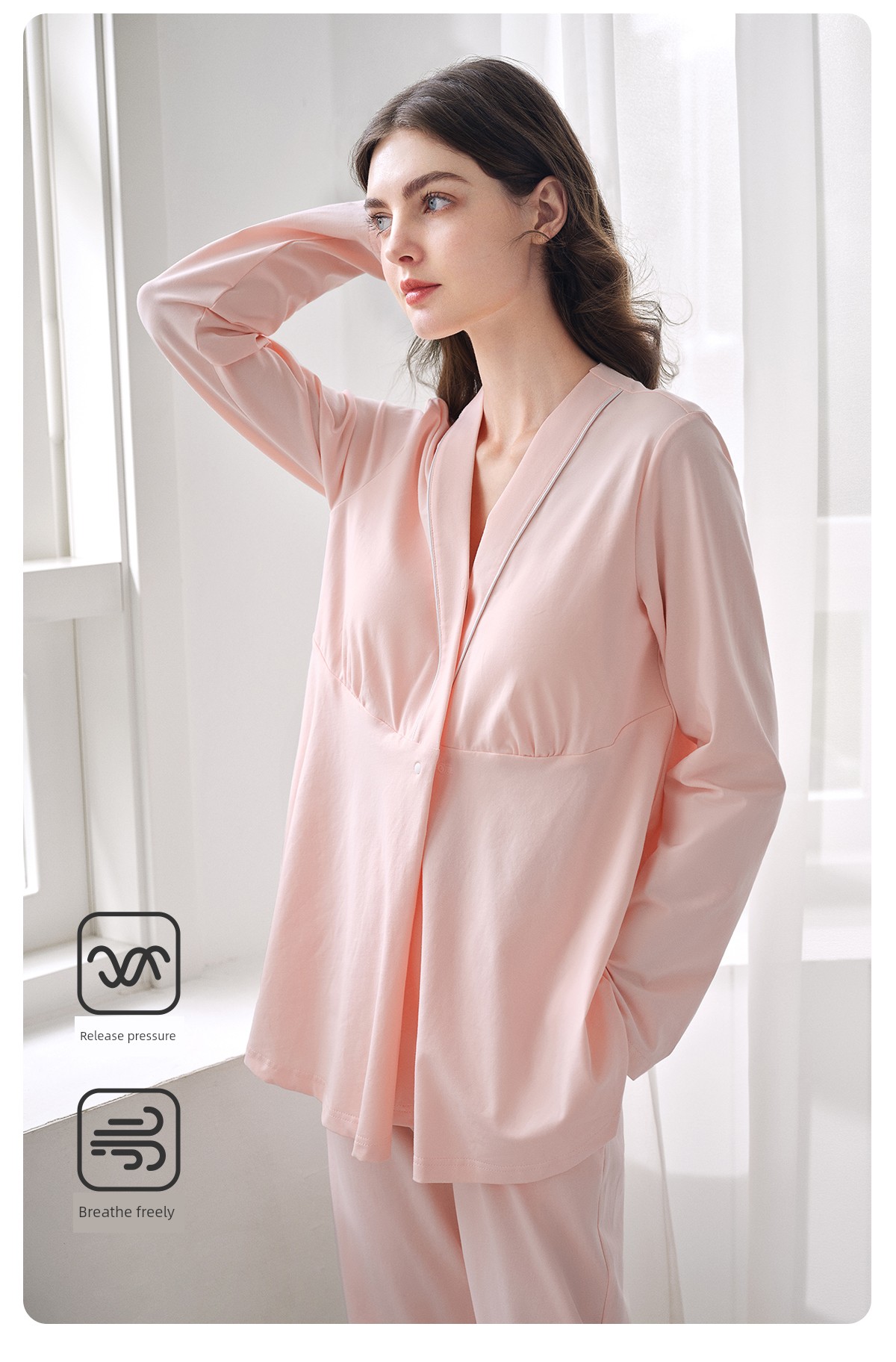 Jq Jingqi Maternity Pajamas with Breast Pads, Pure Cotton Postpartum Maternity Sleepwear, Nursing and Breastfeeding Hospital Home Wear Set for Women — 28