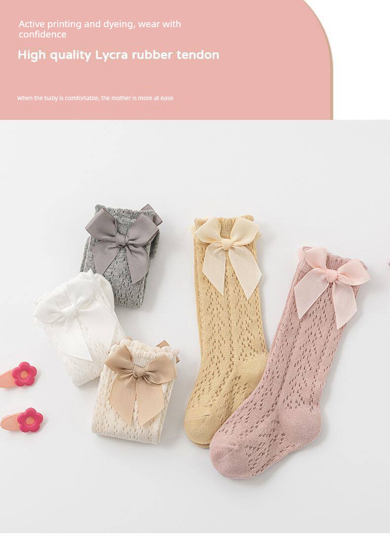 Baby Socks for Girls, Summer Mesh Breathable Bowknot Cute Anti-Mosquito Socks, Over-The-Knee Loose Fit That Doesn'T Squeeze the Legs — 11