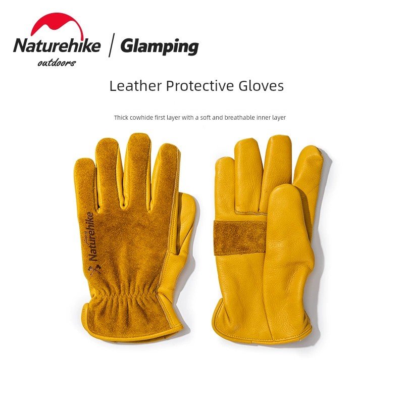 naturehike挪客戶外牛皮手套勞保耐磨工作露營真皮複古黃色手套