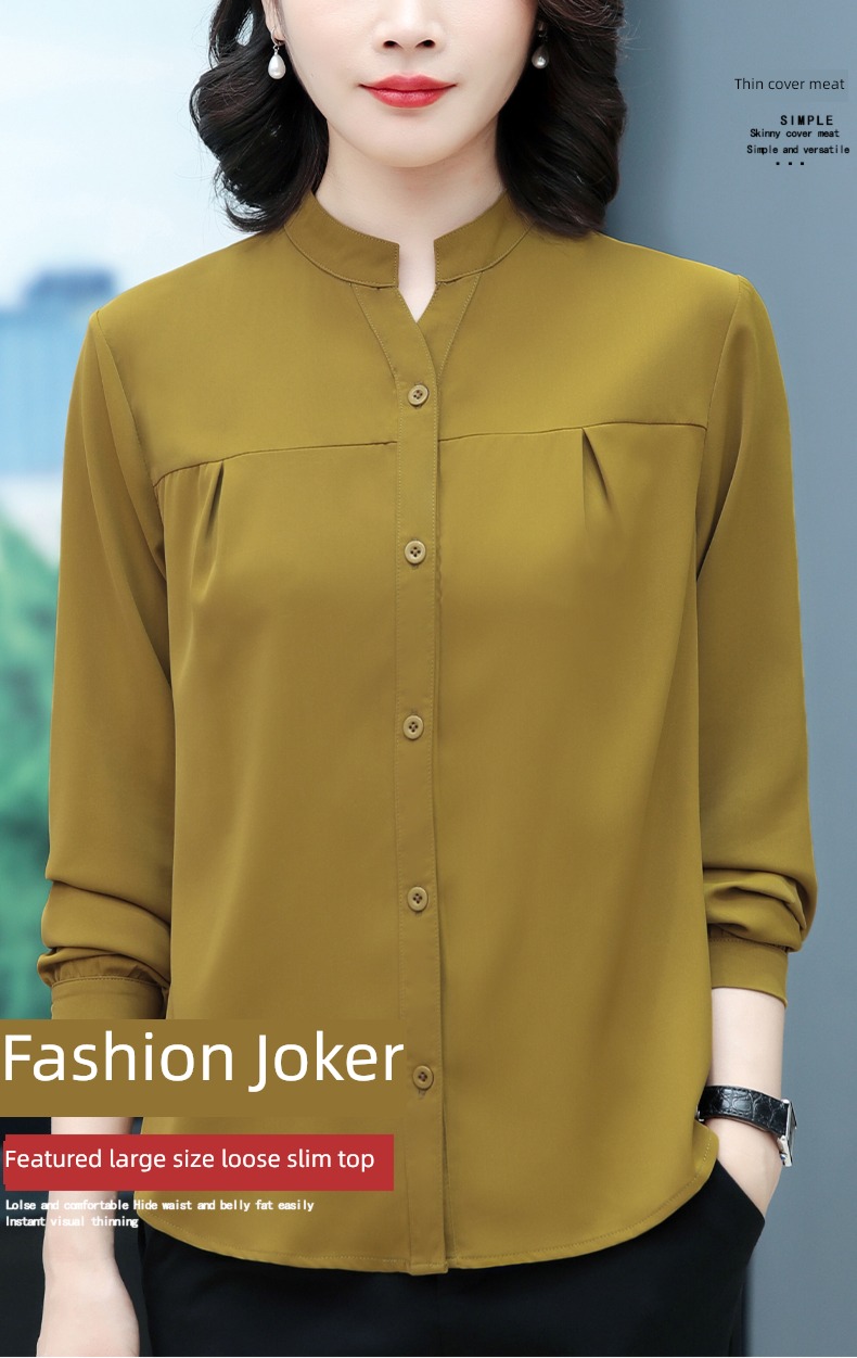 Early autumn easy Foreign style stand collar Chiffon Long sleeve shirt
