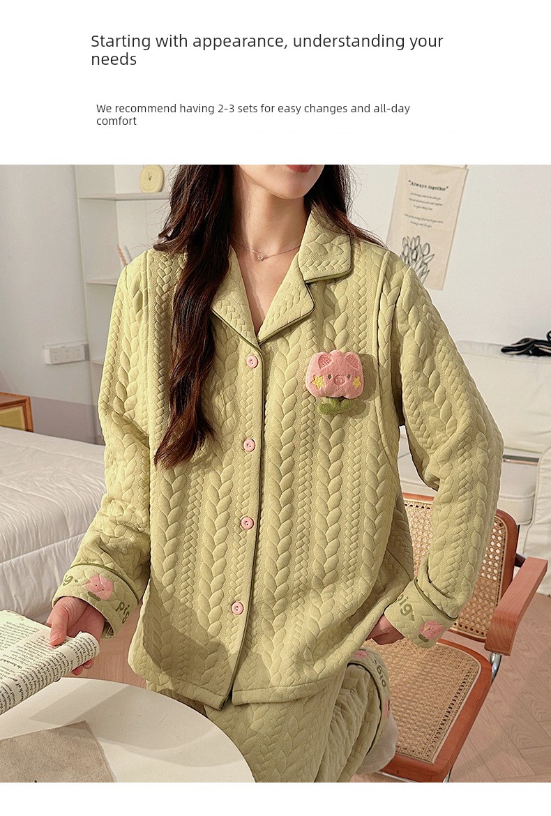 Maternity Pajamas Autumn and Winter Style Thickened Three-Layer Pure Cotton Warm Postpartum Nursing Home Wear Maternity Set — 18