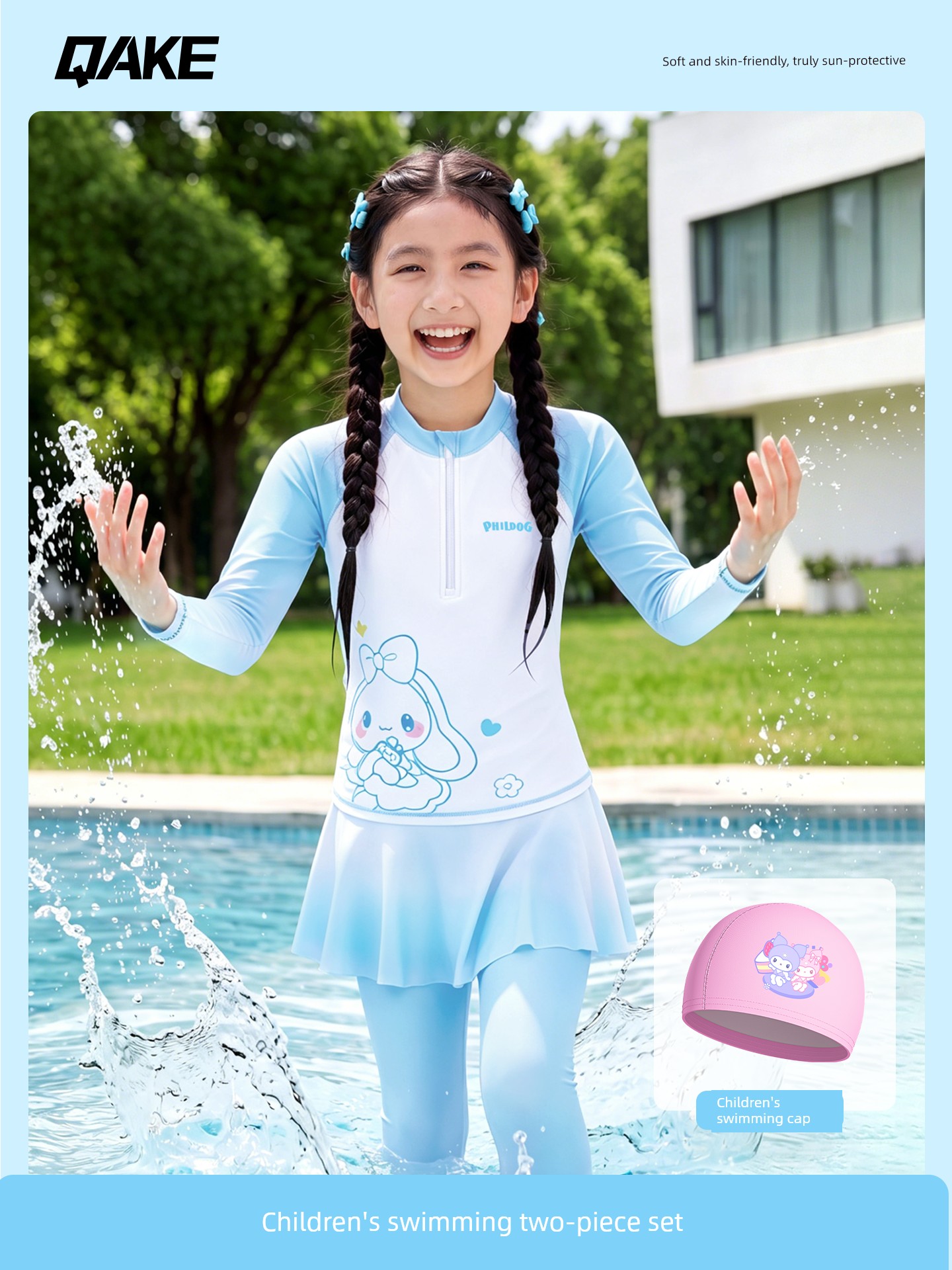 Children's Swimsuit Girls' Long-Sleeved Long-Pants Split Sun-Protective Quick-Dry Skin-Friendly High-Elastic Hot Spring Vacation Training Swimming Set — 1