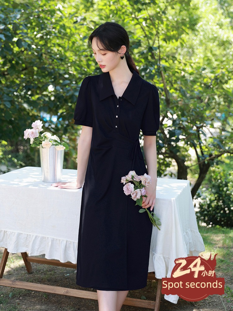 Blue language Slightly fat mm Minority Cover your stomach Dress Short sleeve
