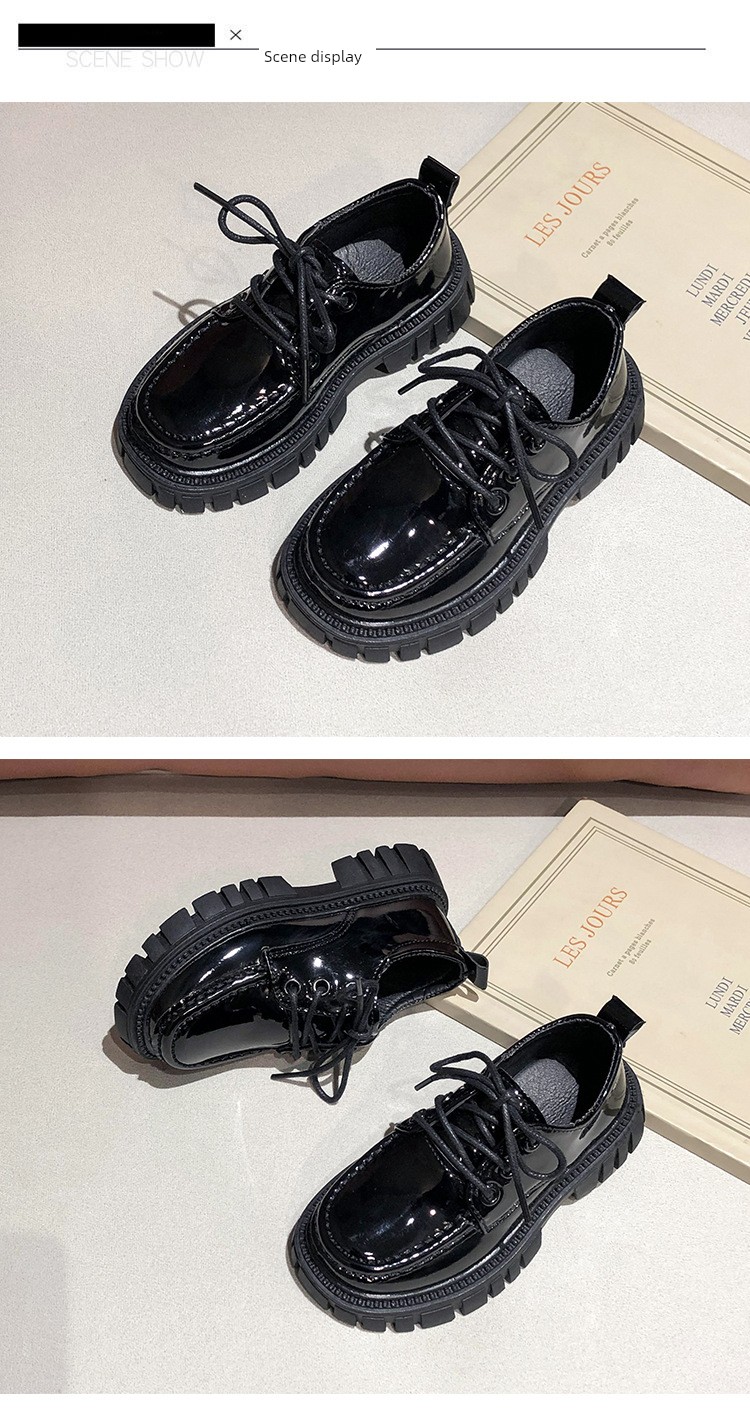 Black Leather Shoes for Girls, Academy Style, Suitable for Pairing with Skirts, Soft-Soled Performance Shoes, Thick-Soled Height-Increasing Summer Shoes — 9