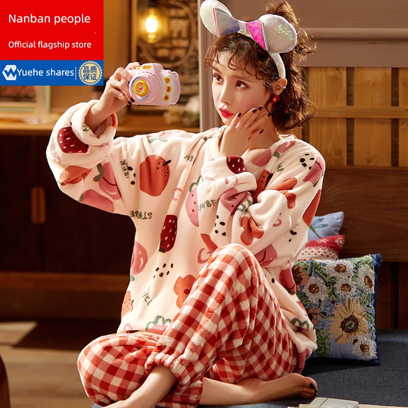 NGGGN Coral velvet Two piece set Autumn and winter pajamas