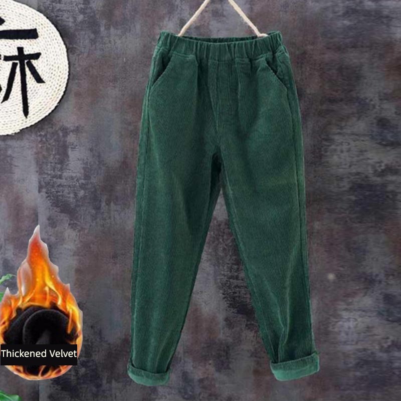 blackish green female Autumn and winter thickening High waist leisure time trousers
