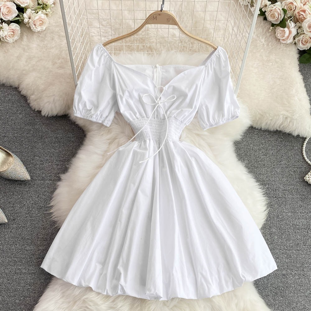 like a breath of fresh air French square neck Show thin fairy Dress