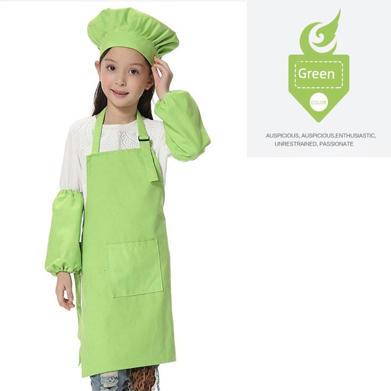 Kids Cotton Canvas Apron Sleeves Creative Apron Painting Apron Kids Chef Suit Chef Cap Printed Logo — 2