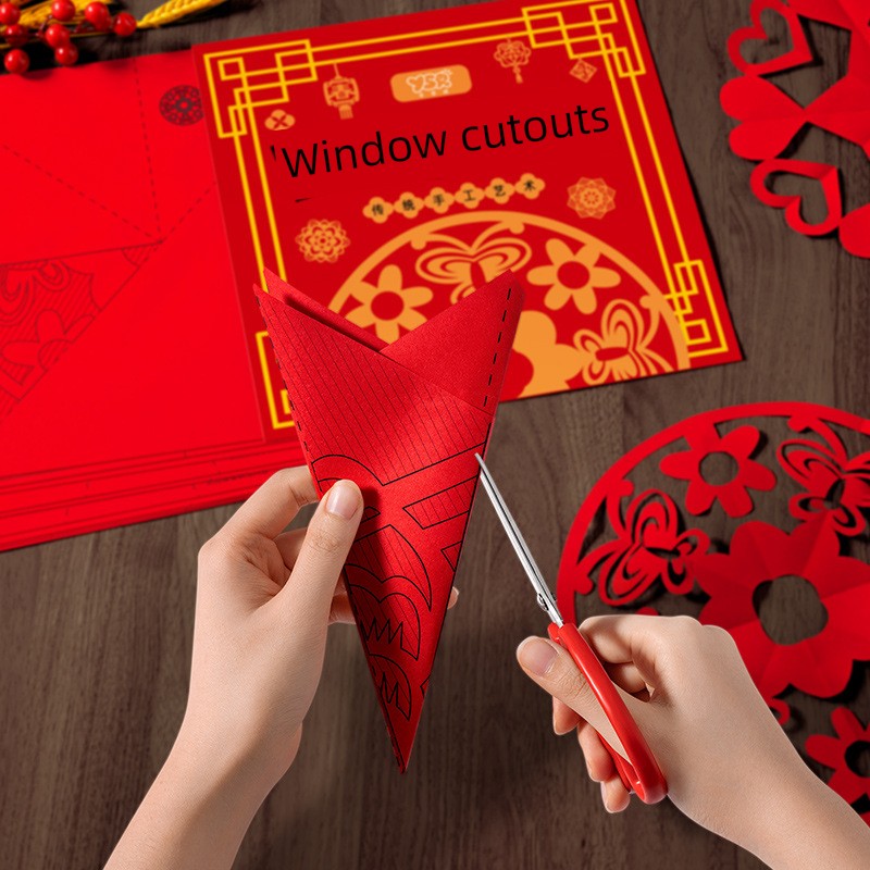 2024 New Year Paper-Cut for Window Decoration Suit Semi-Finished Products Kids Handmade DIY Traditional Folk Chinese Style Manuscript Pattern