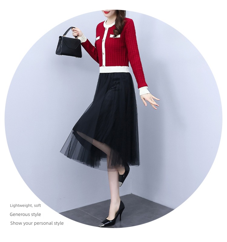 Little fragrance ma'am Autumn and winter Show thin sweater Fake two
