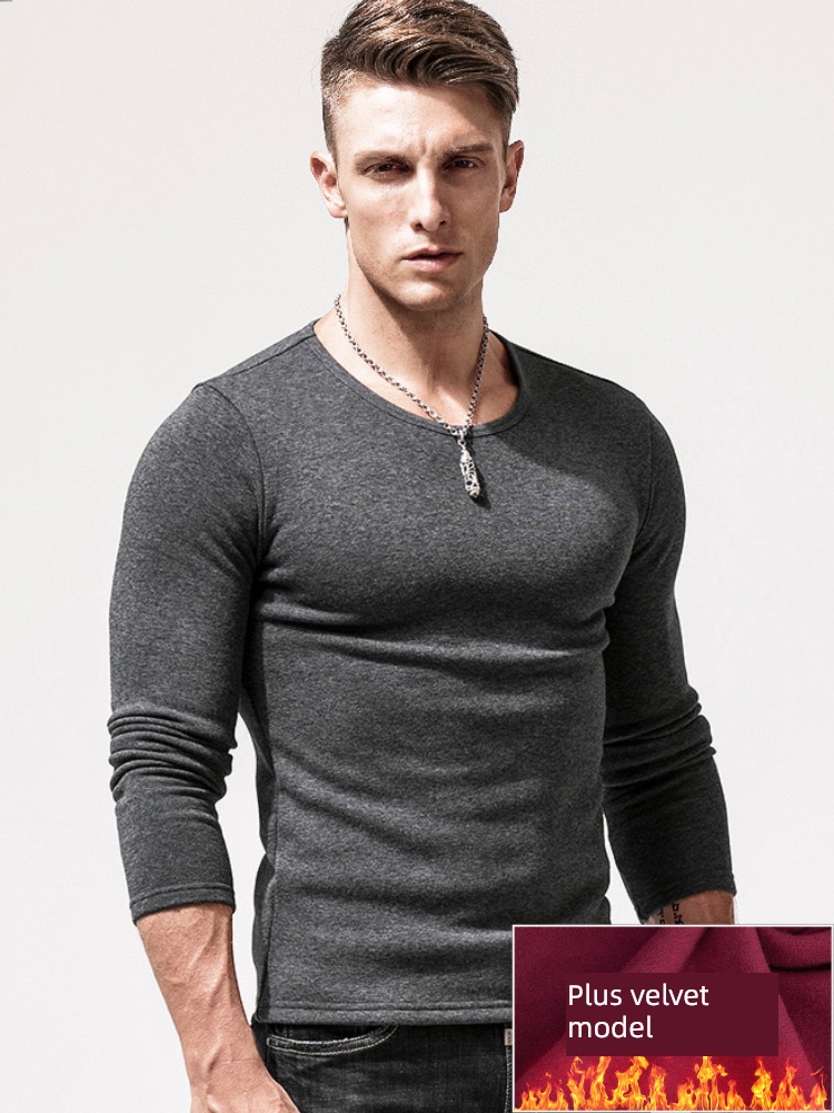 man Tight fitting Undershirt Plush thickening Long sleeve T-shirt