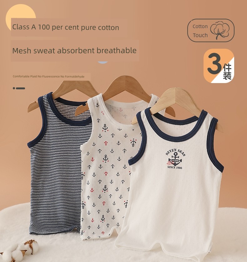 Summer Bottoming Shirt Sweat-Absorbent Breathable Hurdle Pure Cotton Vest — 1