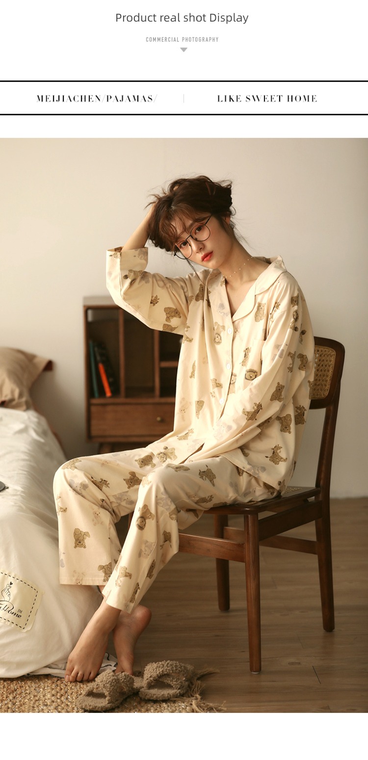 female spring and autumn pure cotton Big size 200 Jin Advanced sense pajamas
