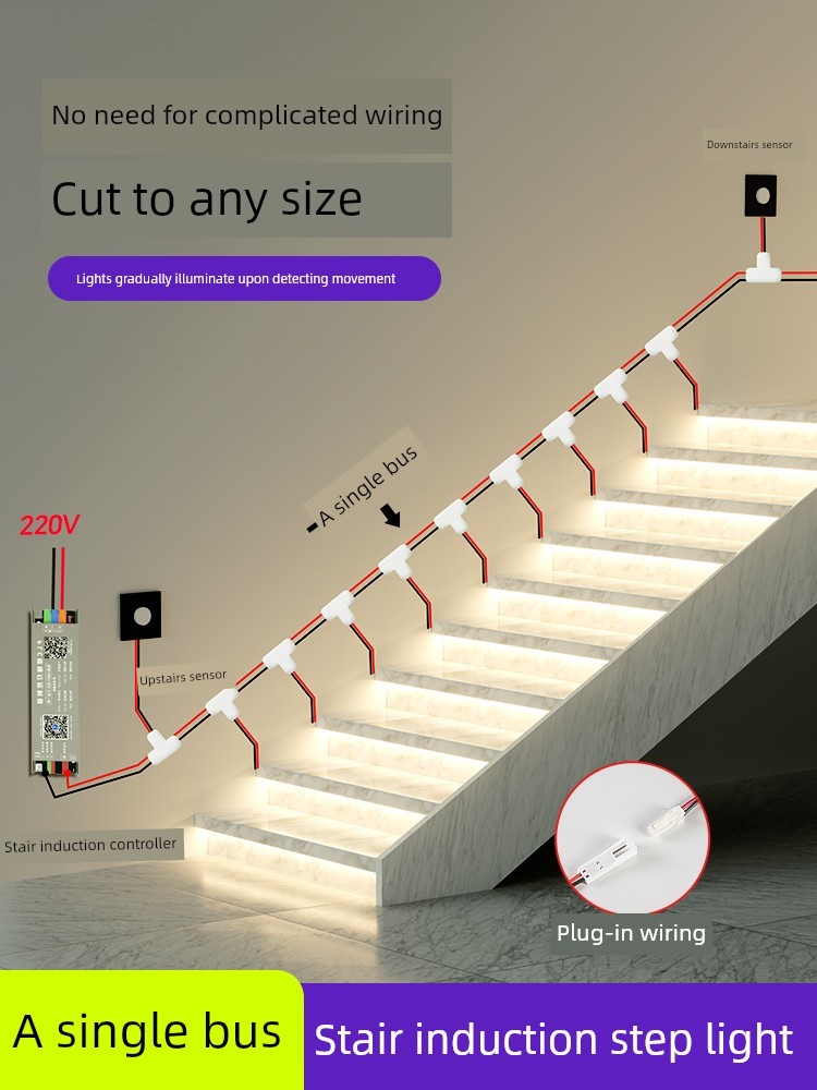 Trendy Staircase Sensor Step Lights 2025 New Model, No Wiring Needed, for Self-Built Homes, Duplex Steps, Led Ambient Light Strip