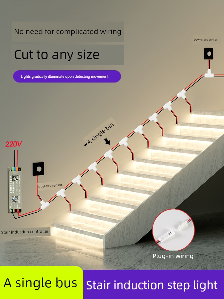 Trendy Staircase Sensor Step Lights 2025 New Model, No Wiring Needed, for Self-Built Homes, Duplex Steps, Led Ambient Light Strip