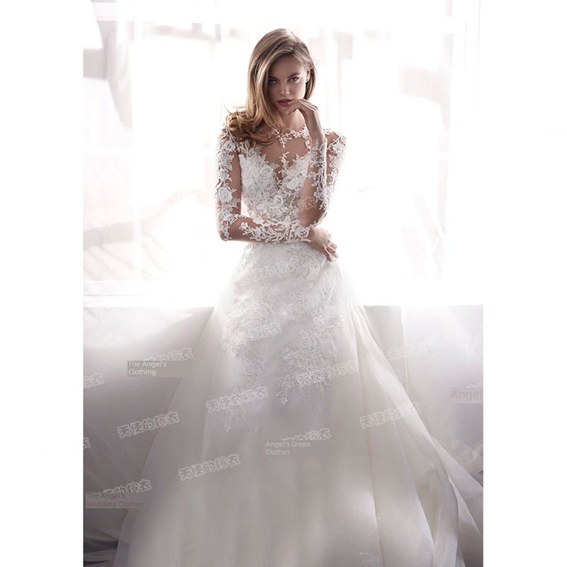 Angel wedding dress w3666Q Self-cultivation Big tail Lace