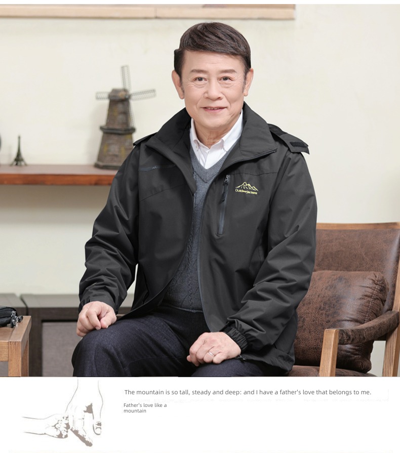 Middle aged and elderly spring and autumn Hooded man Windbreak ventilation loose coat