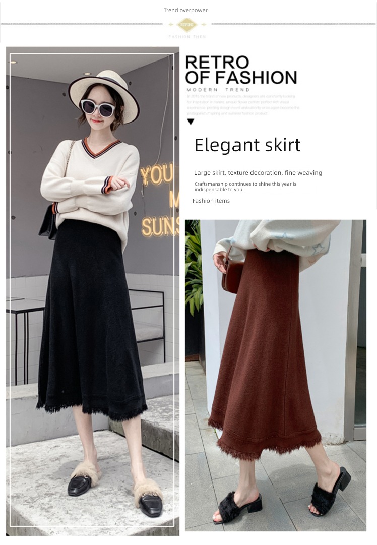 Medium and long term thickening easy Wool Pleat Knitted skirt