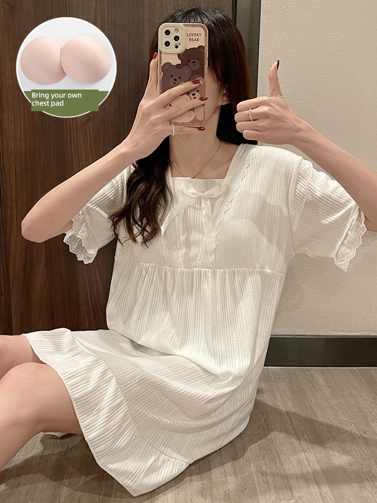With chest pad pure cotton Summer style Princess style Can be worn out Nightdress