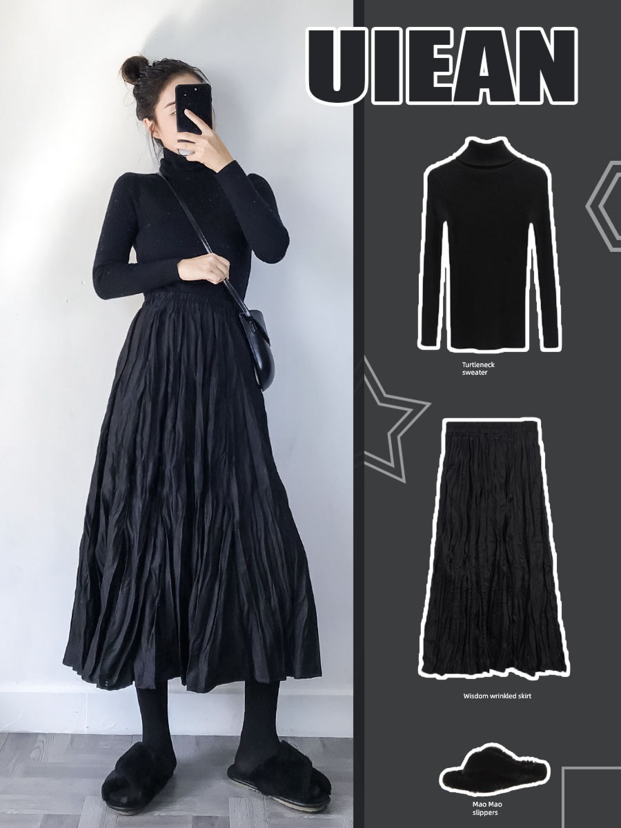 fold Autumn and winter Cover the crotch Versatile Medium and long term skirt
